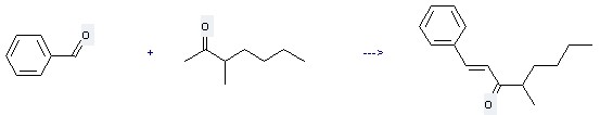 The 2-Heptanone, 3-methyl- could react with benzaldehyde, and obtain the 1-phenyl-4-methyl-1-octen-3-one. 